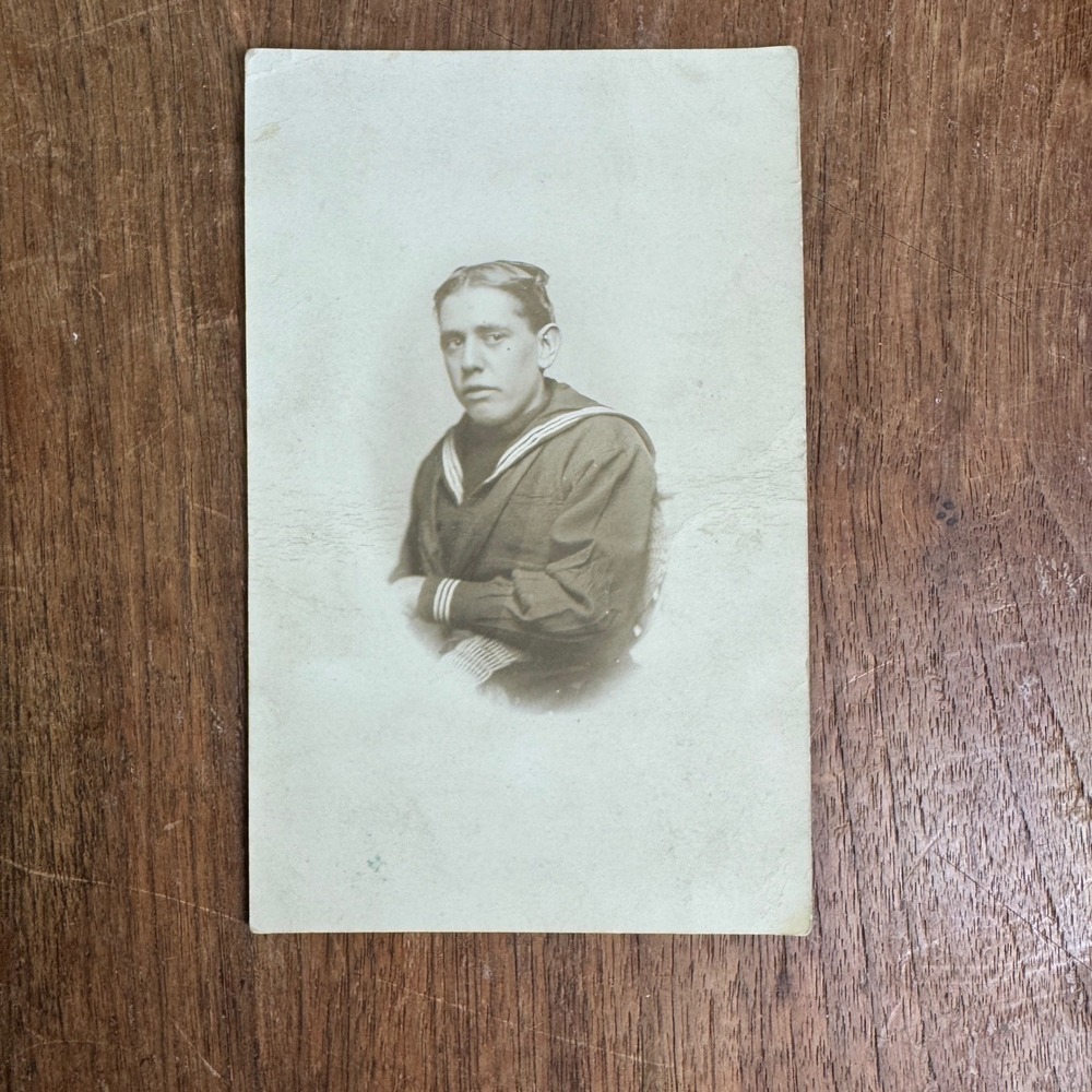 Antique Sailor Photo‎ Postcard Young Man Sailor Uniform